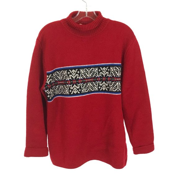 Mens Size Medium Timberland Red Vintge Pure Wool Fair Isle Turtleneck Sweater - Picture 1 of 3